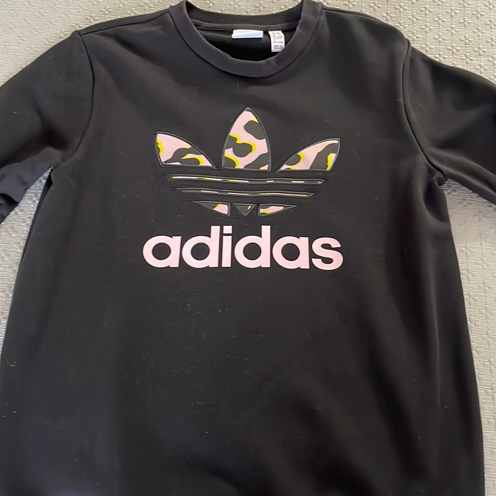 Adidas girls sweatshirt black with pink & little yellow in it..